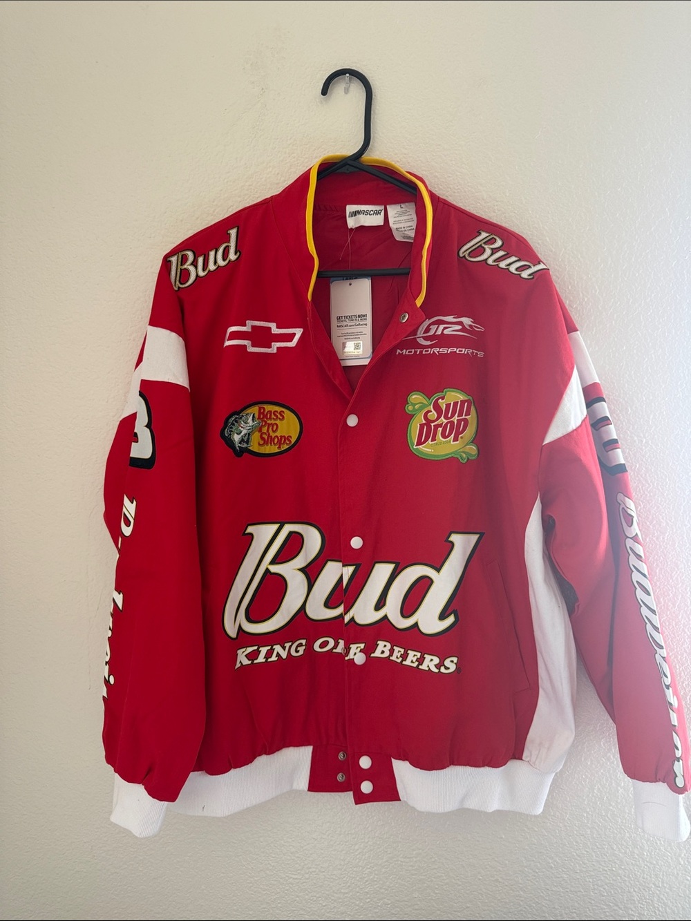 Nascar Red and White Bud Racing Puffer Jacket